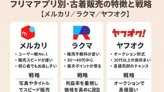 フリマアプリ別・古着販売の特徴と戦略【メルカリ／ラクマ／ヤフオク 